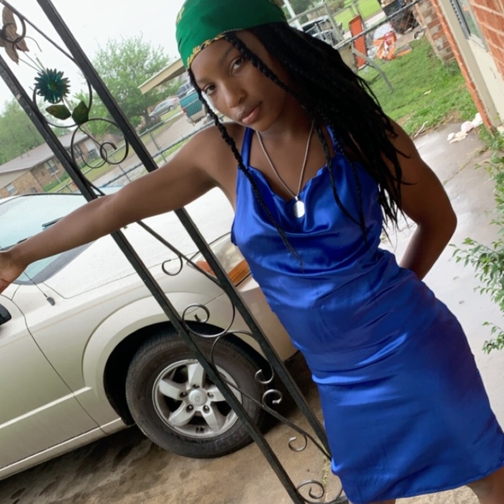 blue silk midi dress